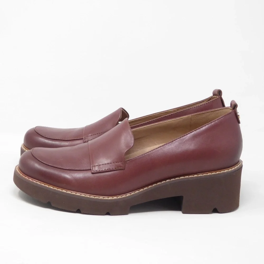 Naturalizer Women Loafers Burgundy Darry Leather Platform Lug Sole 8.5M